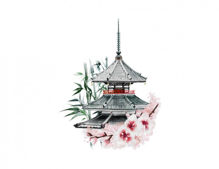 Sticker decorativ Templu Japonez, Multicolor, 71 cm, 3486ST