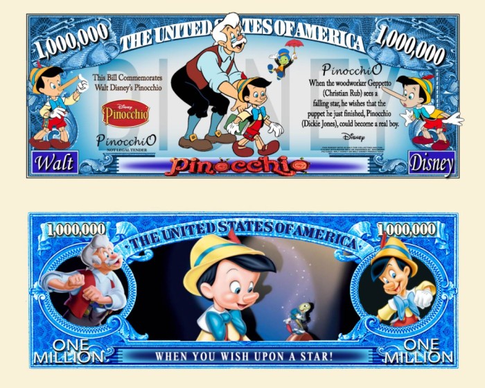 !!! SUA = FANTASY NOTE (TJ6) = DESENE ANIMATE : PINOCCHIO - 2020 - UNC
