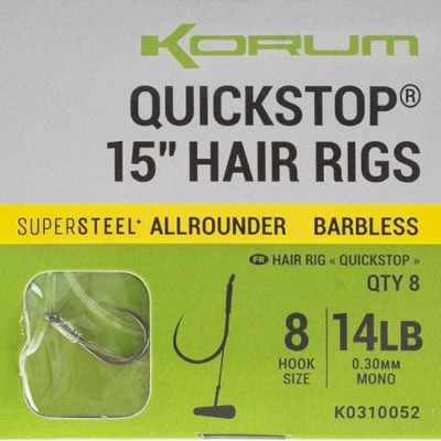 Carlige Legate KORUM Big Fish Hair Rigs with Quickstop 38cm, Nr.10 Barbless, 8buc/pac foto