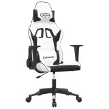 Cumpara ieftin Scaun de gaming de masaj, alb si negru, piele ecologica