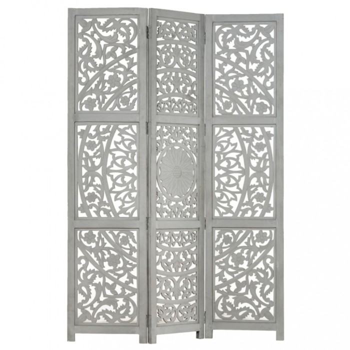 vidaXL Paravan cameră sculptat manual 3 panouri gri 120x165 cm mango