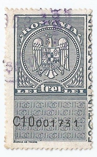 *Romania, lot 1109 cu 1 timbru fiscal comercial, 1933, oblit.