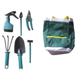 Set 7 piese, 6 unelte de gradina si genata de depozitare KJK, plastic, metal, verde, negru