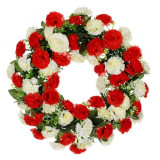 Cumpara ieftin Coronita decorativa artificiala cu garoafe albe si rosii,plastic, 36 cm, Oem
