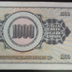 Bancnota 1000 DINARI - RSF YUGOSLAVIA, anul 1981 *cod 383 - XF