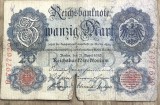 BNKSTR03DE Bancnotă Veche Germania 20 Mark 1907 (Reichsbanknote), Perioada Imperială, Vulturul German, Colecție / Numismatică