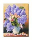 Cumpara ieftin Tablou pictat manual dormitor, living, hol, Vaza cu liliac, parfum de sarbatoare, 40x30cm ulei pe panza, gata de agatat pe perete