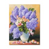 Tablou pictat manual dormitor, living, hol, Vaza cu liliac, parfum de sarbatoare, 40x30cm ulei pe panza, gata de agatat pe perete
