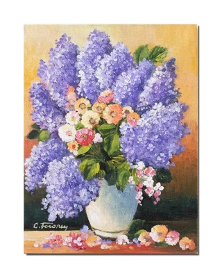 Tablou pictat manual, Vaza cu liliac, parfum de sarbatoare, 40x30cm ulei pe panza, Constantin Feraru foto