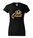 Tricou dama Malfini bumbac negru print &quot;Queen&quot;, marimi XS, S, M, L, XL XXL, Casual, Imprimeu grafic