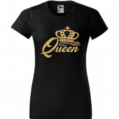 Tricou dama Malfini bumbac negru print "Queen", marimi XS, S, M, L, XL XXL