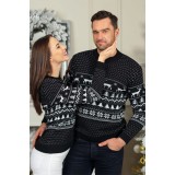 Set Pulovere Craciun Cuplu - Negru cu Motive Traditionale