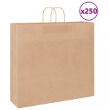 vidaXL Pungi de h&acirc;rtie 250 buc cu m&acirc;nere maro 54x15x49 cm