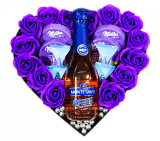 Aranjament de Lux, Trandafiri de Săpun Mov, Dulciuri Milka, Spritz Monte Santi 200ml, cutie &icirc;n formă de inimă