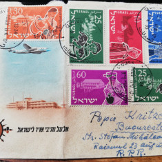 Plic circulat 1955, Israel-Romania, Posta Aeriana, serie 6 valori