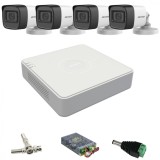 Sistem de supraveghere Hikvision cu 4 camere de 2 Megapixeli, lentila 2.8mm, Infraroșu 30m, Microfon, DVR cu 4 canale 4MP Lite, Accesorii incluse