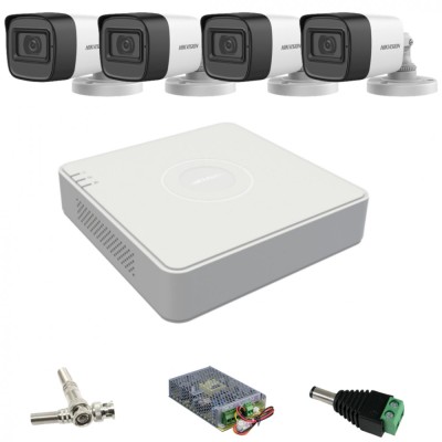 Sistem de supraveghere Hikvision cu 4 camere de 2 Megapixeli, lentila 2.8mm, Infrarosu 30m, Microfon, DVR cu 4 canale 4MP Lite, Accesorii incluse Safe foto