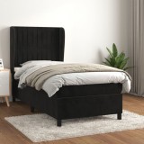 VidaXL Pat box spring cu saltea, negru, 90x190 cm, catifea