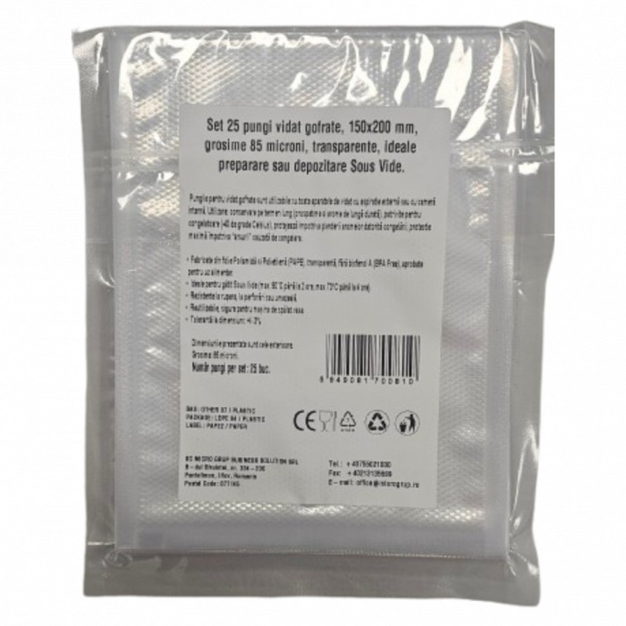 Set 25 pungi vidat gofrate, 150x200 mm grosime 85 microni, transparente