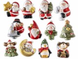 Set 12 figurine Craciun teracota multicolora cu magnet cm 5 x 7 H