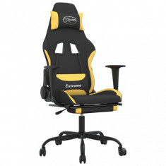 Scaun de gaming cu suport picioare, negru și galben, textil