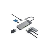 Adaptor Green Cell HUB GC Connect 7in1 (3xUSB-A 3.1 HDMI 4K 60Hz USB-C PD 85W) pentru Apple MacBook M1/M2, Lenovo X1, Asus ZenBook, Dell XPS