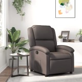 Fotoliu Rabatabil Piele Naturala Maro Inchis Gossi, Confortabil, Cadru Metalic, 71x86.5x99.5 cm