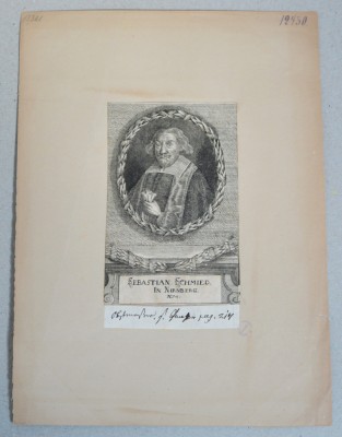 Anonim &amp;quot;Portretul lui Sebastian Schmied&amp;quot; gravura veche cca 1660 foto