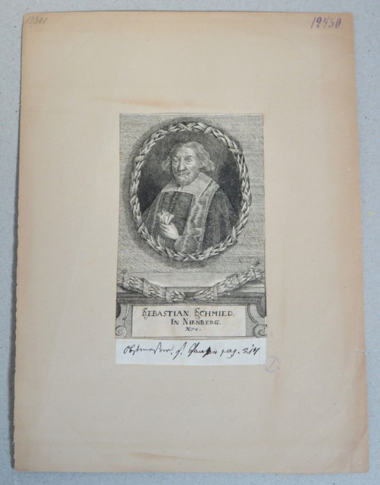 Anonim &quot;Portretul lui Sebastian Schmied&quot; gravura veche cca 1660