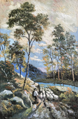 Constantin Rădulescu-Peisaj cu turmă de oi &amp;ndash; pictură &amp;icirc;n ulei foto