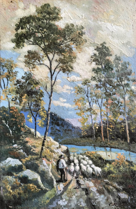 Constantin Rădulescu-Peisaj cu turmă de oi &ndash; pictură &icirc;n ulei