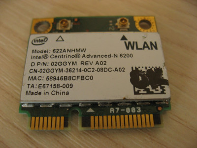 Placa wireless laptop Dell Studio 1558, Intel Advanced-N 6200, 622ANHMW foto