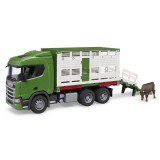 Cumpara ieftin Camion Transport Animale Bruder Scania Super 560R + Vaca, Rampa Pliabila, Adapatoare, Jucarie Baieti Macheta