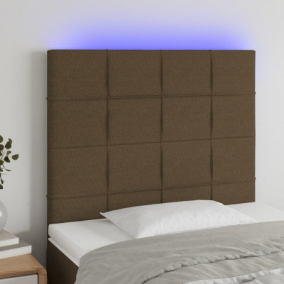 vidaXL Tăblie de pat cu LED, maro &amp;icirc;nchis, 100x5x118/128 cm, textil foto