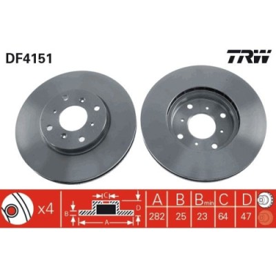 Set discuri frana fata TRW, Honda Accord Vi (Ck, Cg, Ch, Cf), 03.1997-12.03, Accord Vi Hatch, Clback (Ch, Cl), 12.99-12.02, Fata; puntea fata; Tip fr foto