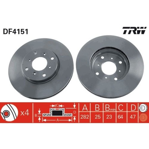 Set discuri frana fata TRW, Honda Accord Vi (Ck, Cg, Ch, Cf), 03.1997-12.03, Accord Vi Hatch, Clback (Ch, Cl), 12.99-12.02, Fata; puntea fata; Tip fr