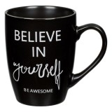 Cana cu mesaj motivational si aspect mat,portelan,negru,370 ml