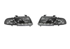 Set faruri tuning AUDI A4 (B5), 11.1994-12.1998, fata, partea stanga+dreapta, Taiwan, cu lumina de parcare LED; H1+H1; manual; negru, transparent; ha