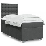 VidaXL Pat box spring cu saltea, gri &icirc;nchis, 90x190 cm, textil