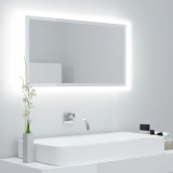 Oglindă de baie cu LED, alb extralucios, 80x8,5x37 cm, acril, vidaXL