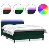 Cumpara ieftin Pat cu arcuri cu saltea si LED, verde inchis, 160x220 cm, catifea