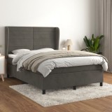 VidaXL Pat box spring cu saltea, gri &icirc;nchis, 140x190 cm, catifea 3129268