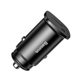 Cumpara ieftin Baseus Incarcator Auto USB-A + USB-C, 30W, Fast Charge PD + QC4.0, 5A, Negru