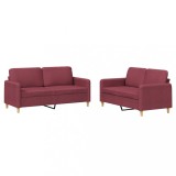 Set canapea cu perne, 2 piese, rosu vin, material textil