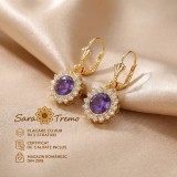 Cercei Violetta Royale cu pietre violet ovale si contur stralucitor, placati cu aur 18K, 3 cm Brazilia