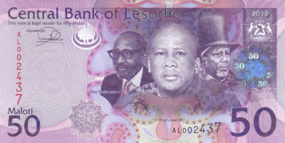 Bancnota Lesotho 50 Maloti 2013 - P23b UNC foto