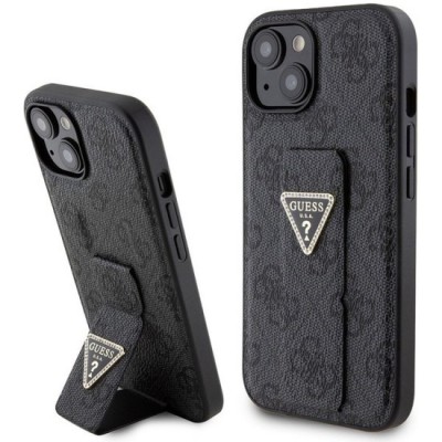 Husa pentru iPhone 15 / iPhone 14 / iPhone 13 - Guess Grip Stand 4G Triangle Strass (GUHCP15SPGS4TDK) - Black foto