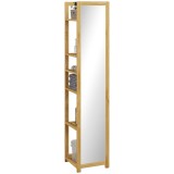 HOMCOM Poliță Baie pe 6 Niveluri cu Oglindă, Suport de Depozitare Multifuncțional, 35x35x168 cm, Lemn Natural | Aosom Romania