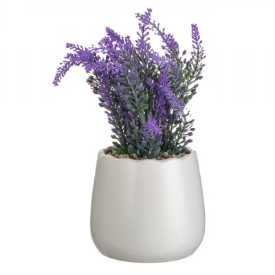 Ghiveci Decorativ Ceramic, Lavanda Artificială, Alb, Diametru 11cm, &amp;Icirc;nălțime 24cm foto