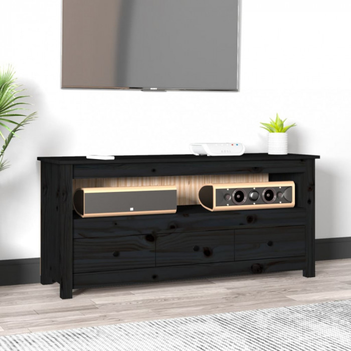 Comoda TV, negru, 114x35x52 cm, lemn masiv de pin GartenMobel Dekor